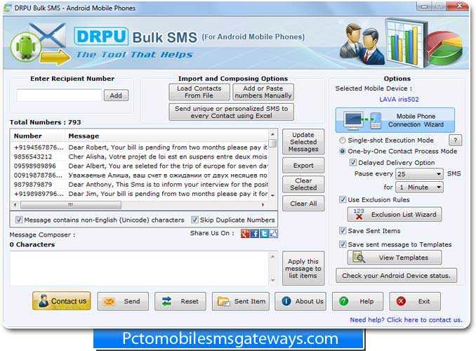 Android Phone Bulk SMS Software screenshot