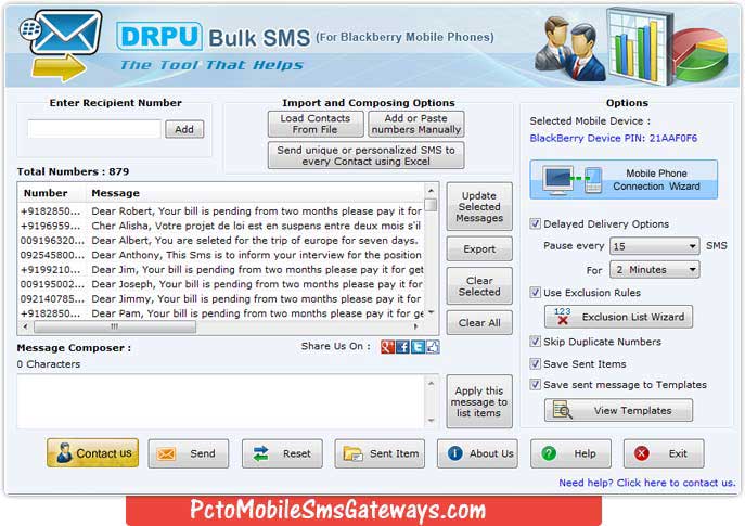 Blackberry Mobile SMS Software screenshot