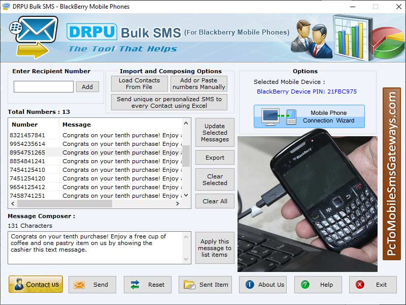 Bulk SMS Software for BlackBerry Phone