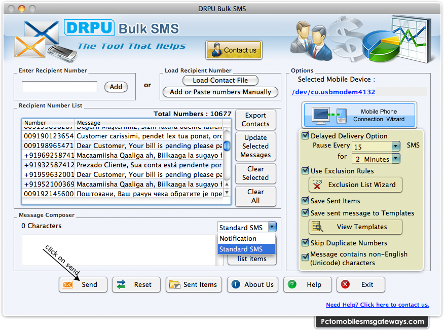 PC to Mobile Mac Bulk SMS Software for GSM Phone