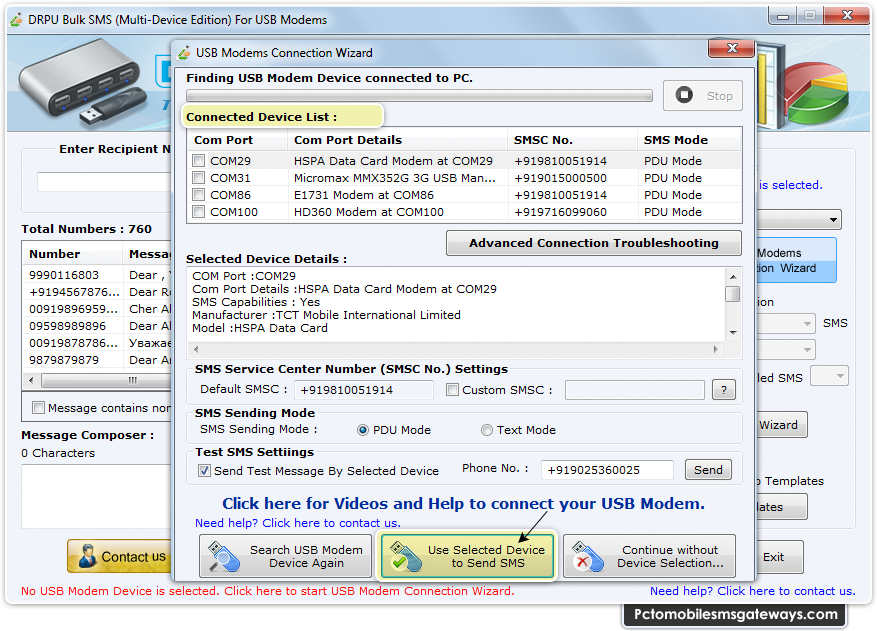 PC to Mobile Bulk SMS Software for Multi USB Modem