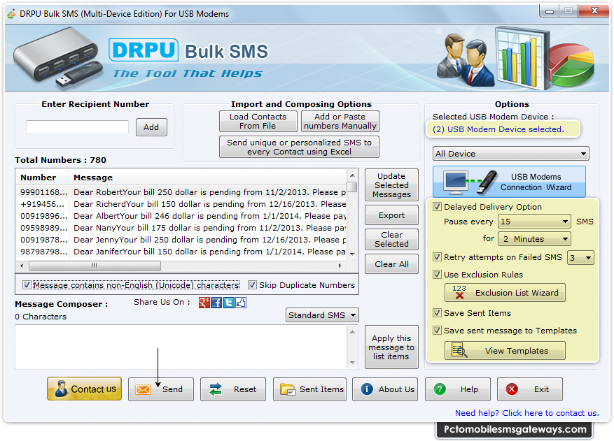 PC to Mobile Bulk SMS Software for Multi USB Modem