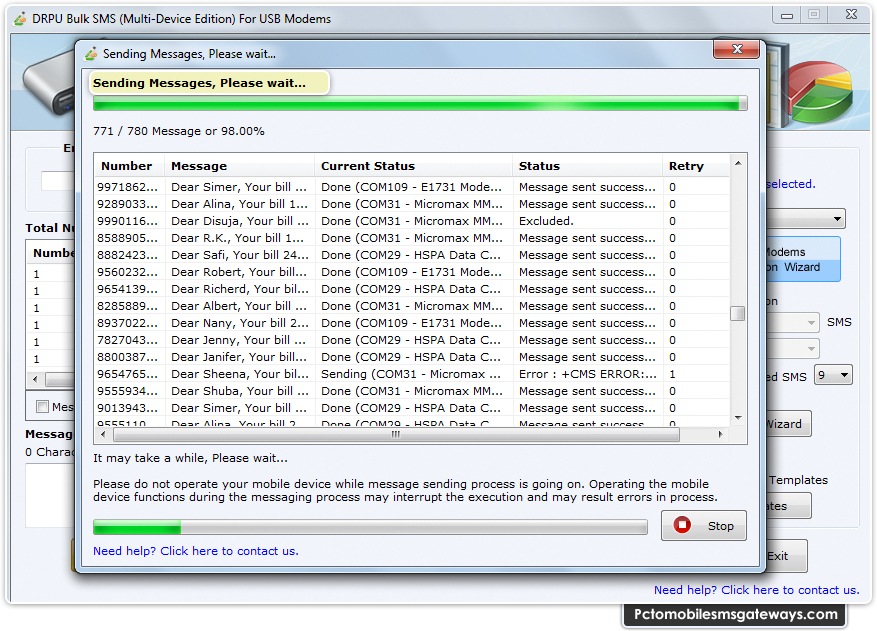 PC to Mobile Bulk SMS Software for Multi USB Modem