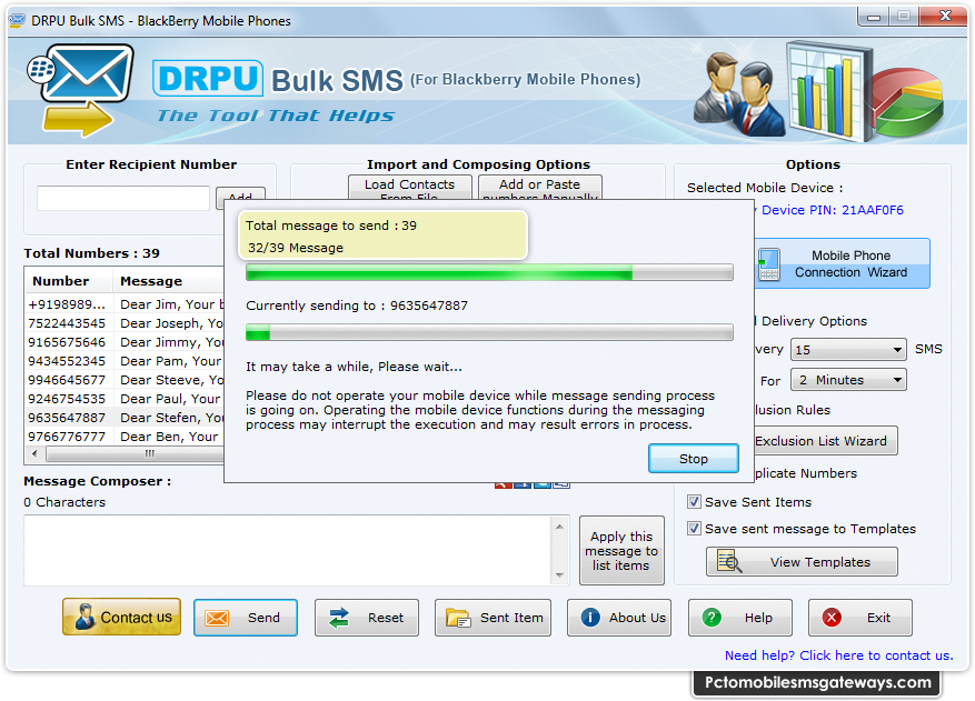 PC to Mobile Bulk SMS Software for Windows based Phone