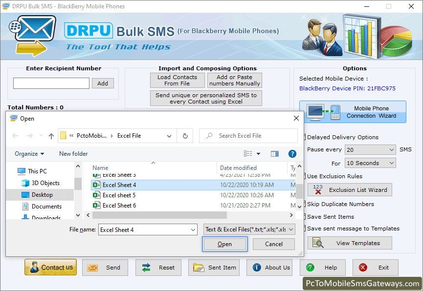 PC to Mobile Bulk SMS Software for BlackBerry Phone